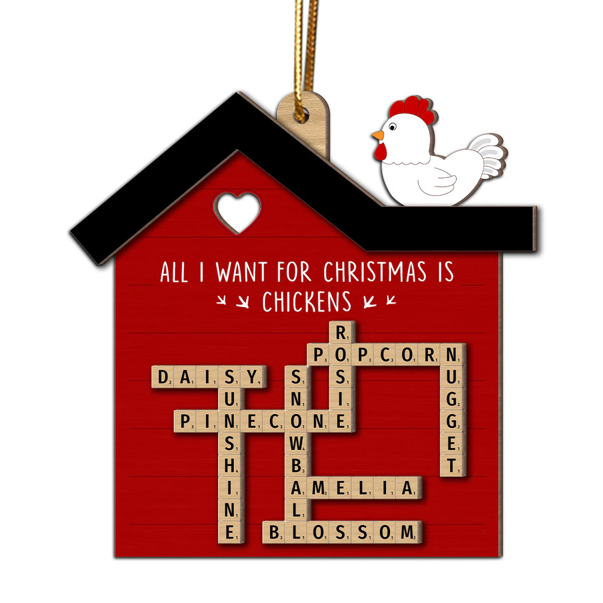Chicken Coop Crossword Puzzle Art Personalized 2-Layer Wooden Ornament - Image 2