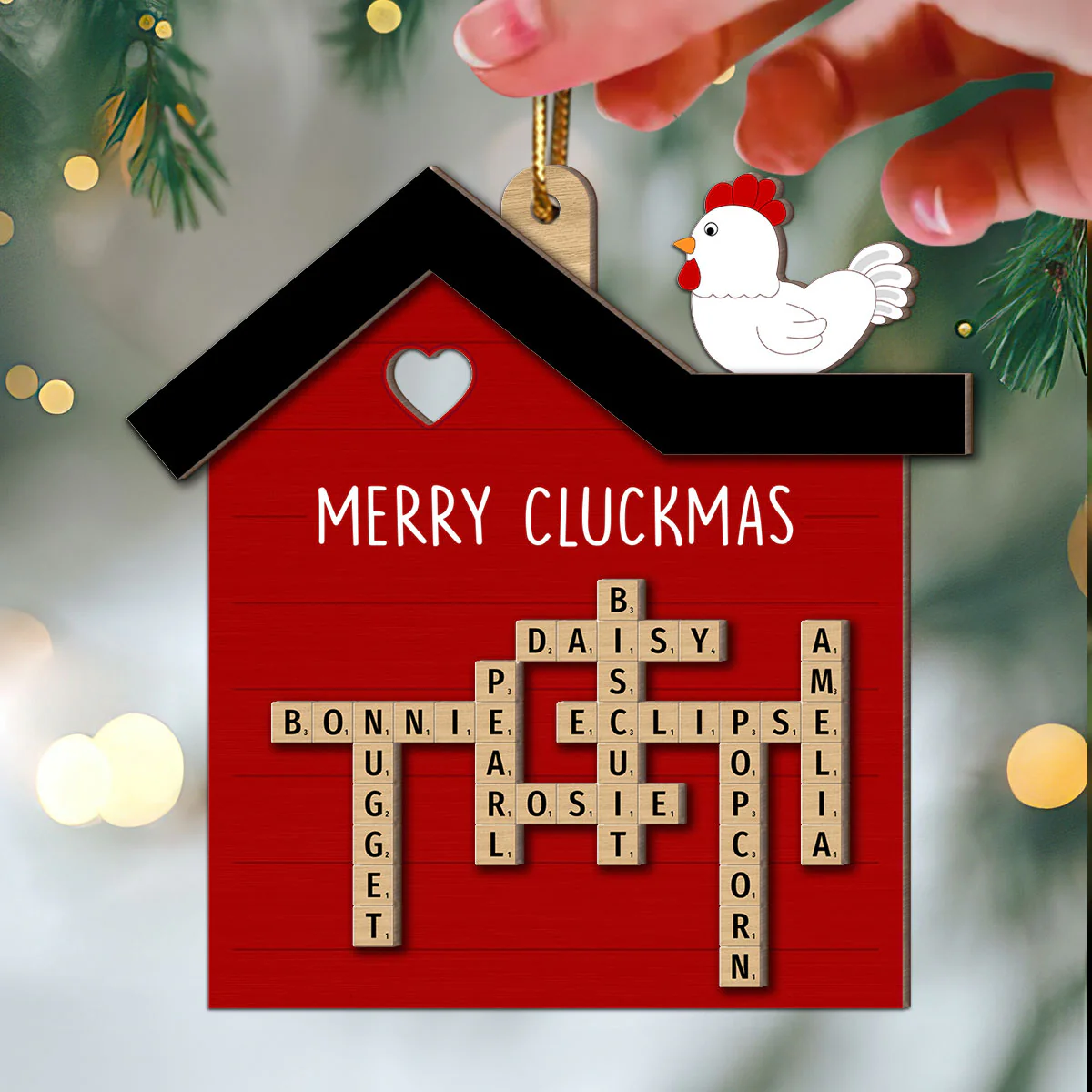 Chicken Coop Crossword Puzzle Art Personalized 2-Layer Wooden Ornament - Image 3