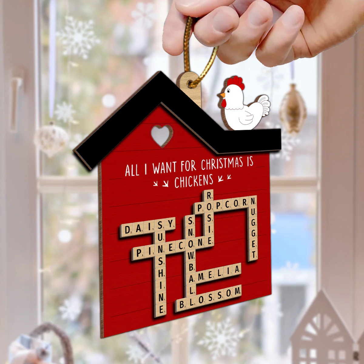 Chicken Coop Crossword Puzzle Art Personalized 2-Layer Wooden Ornament - Image 6