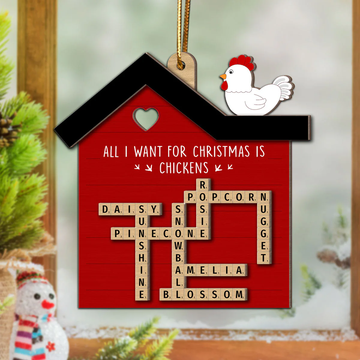 Chicken Coop Crossword Puzzle Art Personalized 2-Layer Wooden Ornament - Image 8