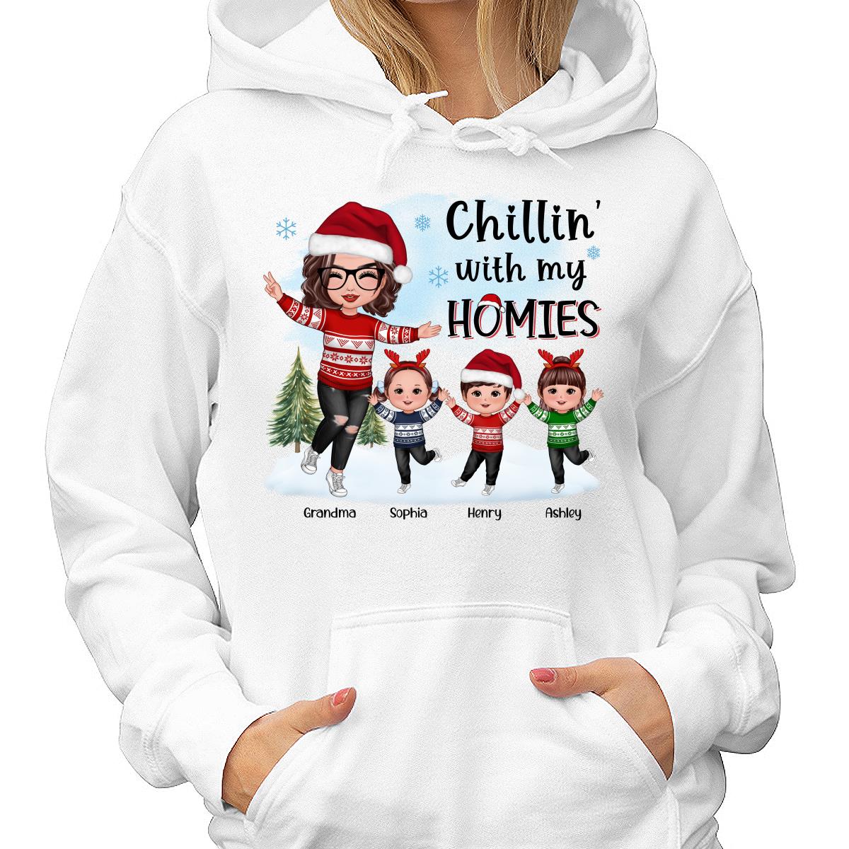 Chillin‘ With My Homies Happy Grandma & Grandkids Playing In Snow Personalized Shirt - Image 4