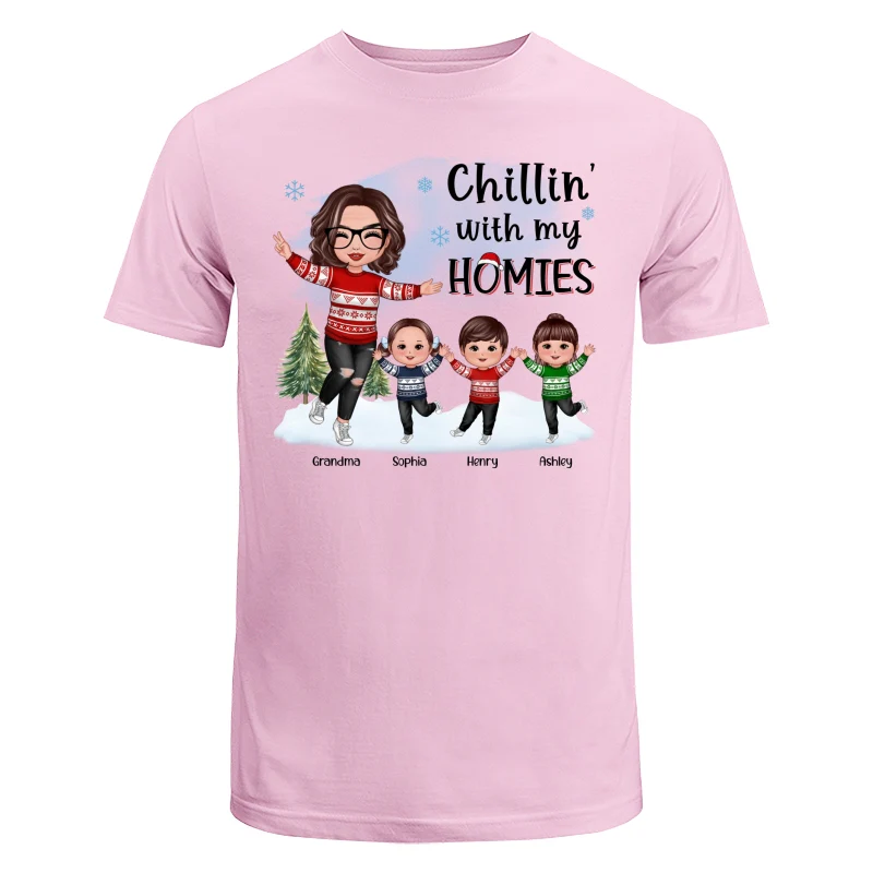 Chillin‘ With My Homies Happy Grandma & Grandkids Playing In Snow Personalized Shirt - Image 7