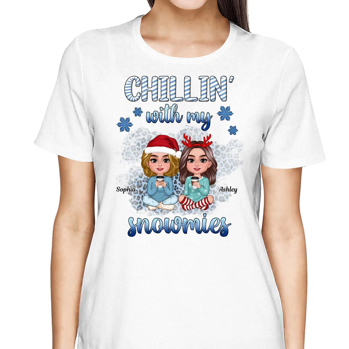 Chillin‘ With My Snowmies Blue Besties Sitting Christmas Personalized Shirt - Image 2