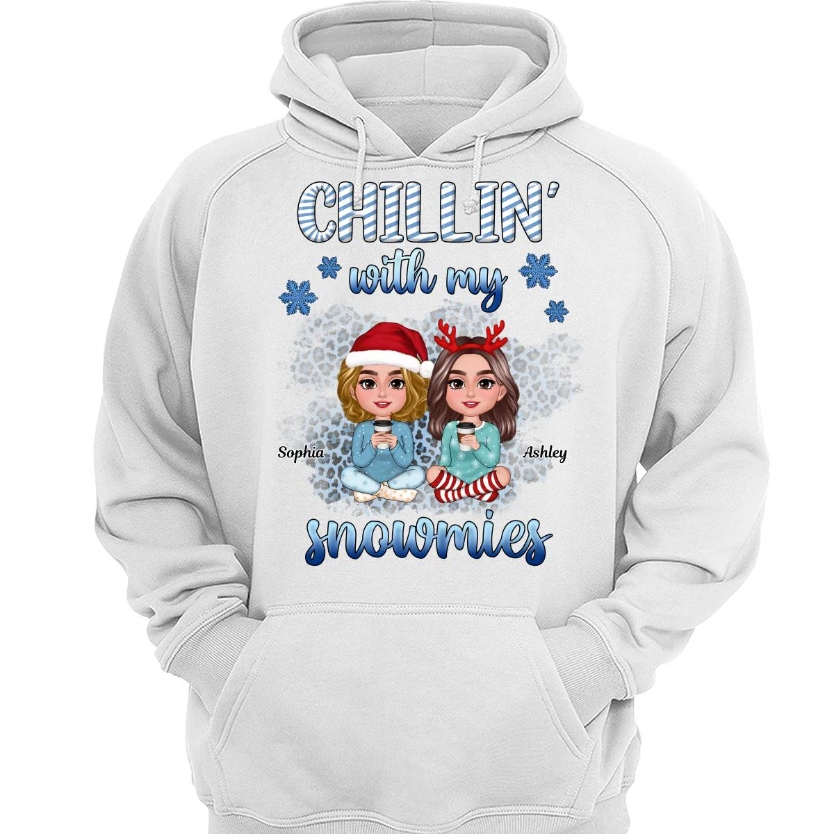 Chillin‘ With My Snowmies Blue Besties Sitting Christmas Personalized Shirt - Image 3