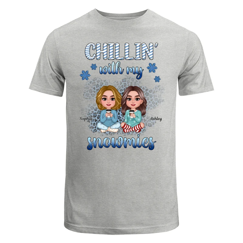 Chillin‘ With My Snowmies Blue Besties Sitting Christmas Personalized Shirt - Image 6