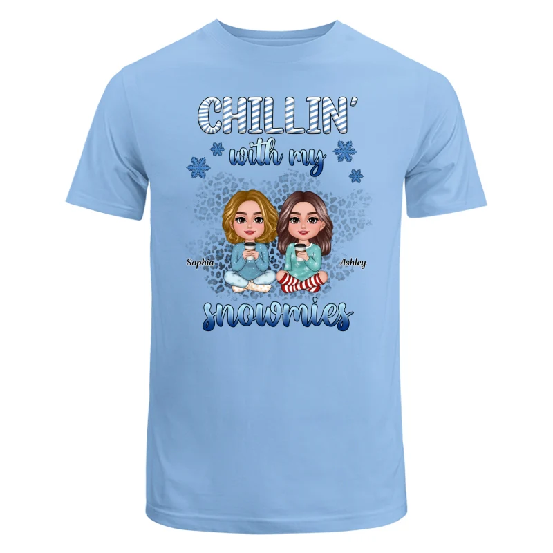 Chillin‘ With My Snowmies Blue Besties Sitting Christmas Personalized Shirt - Image 8