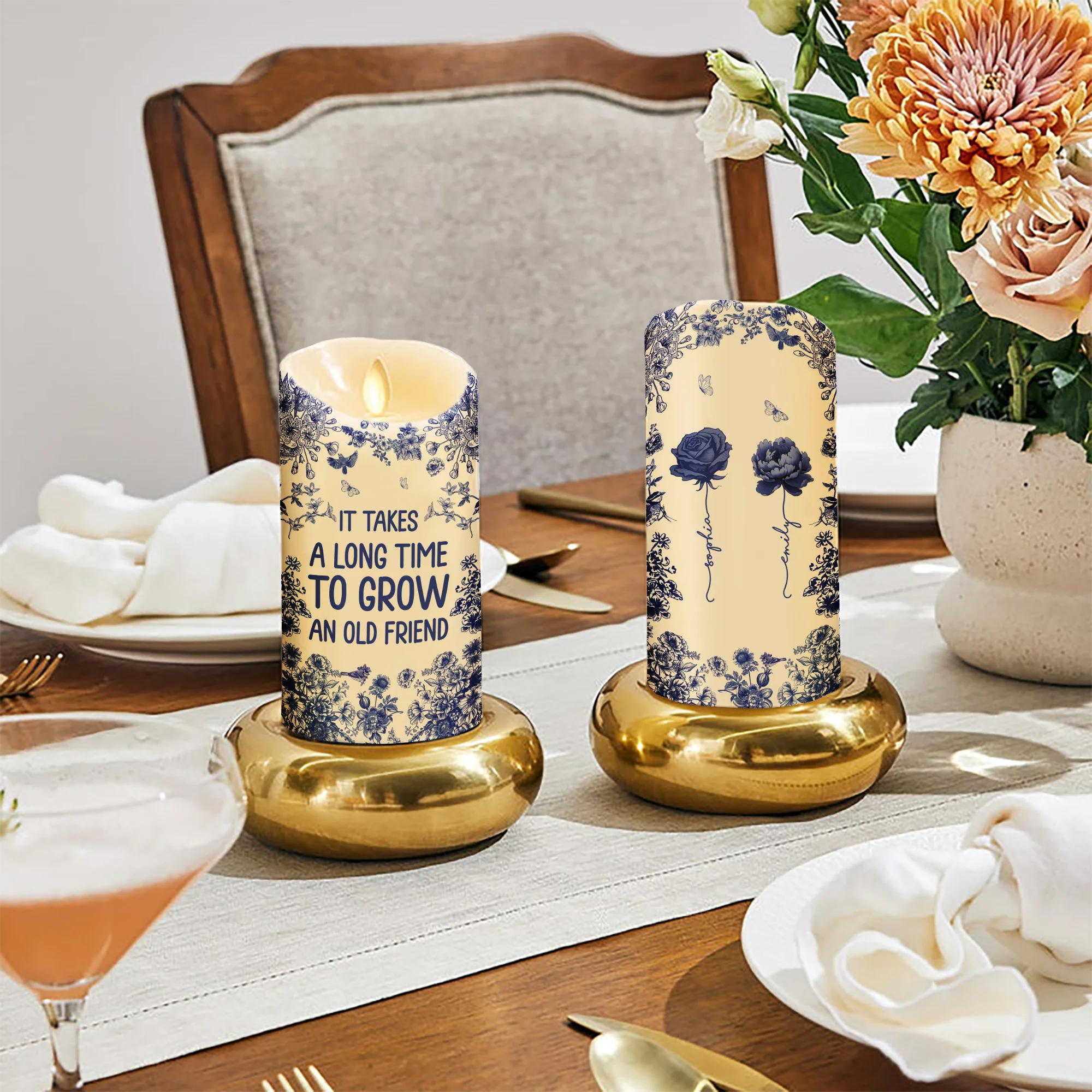 Chinoiserie Besties It Takes A Long Time To Grow Old Friends Personalized LED Candle - Image 2