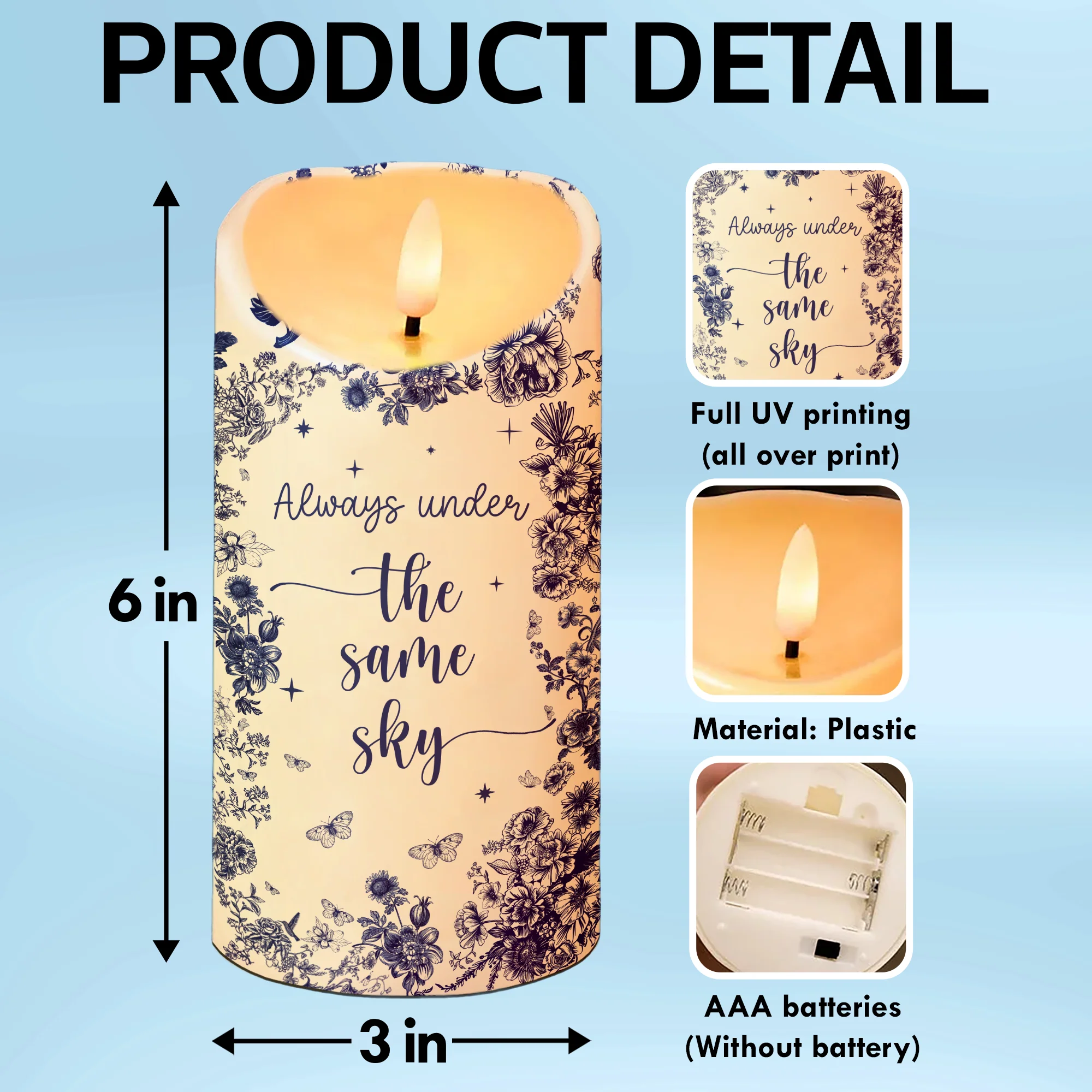 Chinoiserie Pattern Long Distance Besties Always Under The Same Sky Personalized LED Candle - Image 4