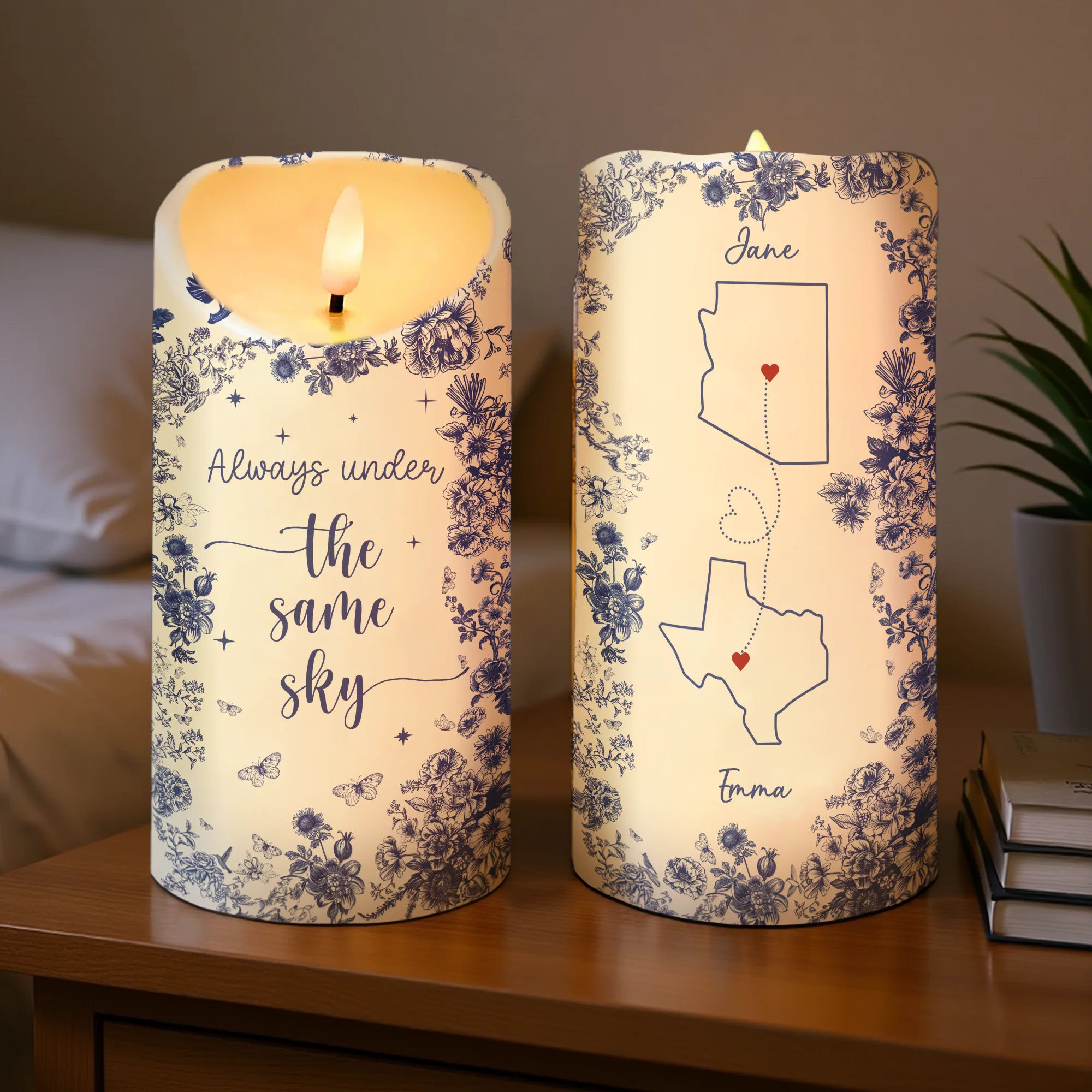 Chinoiserie Pattern Long Distance Besties Always Under The Same Sky Personalized LED Candle - Image 7
