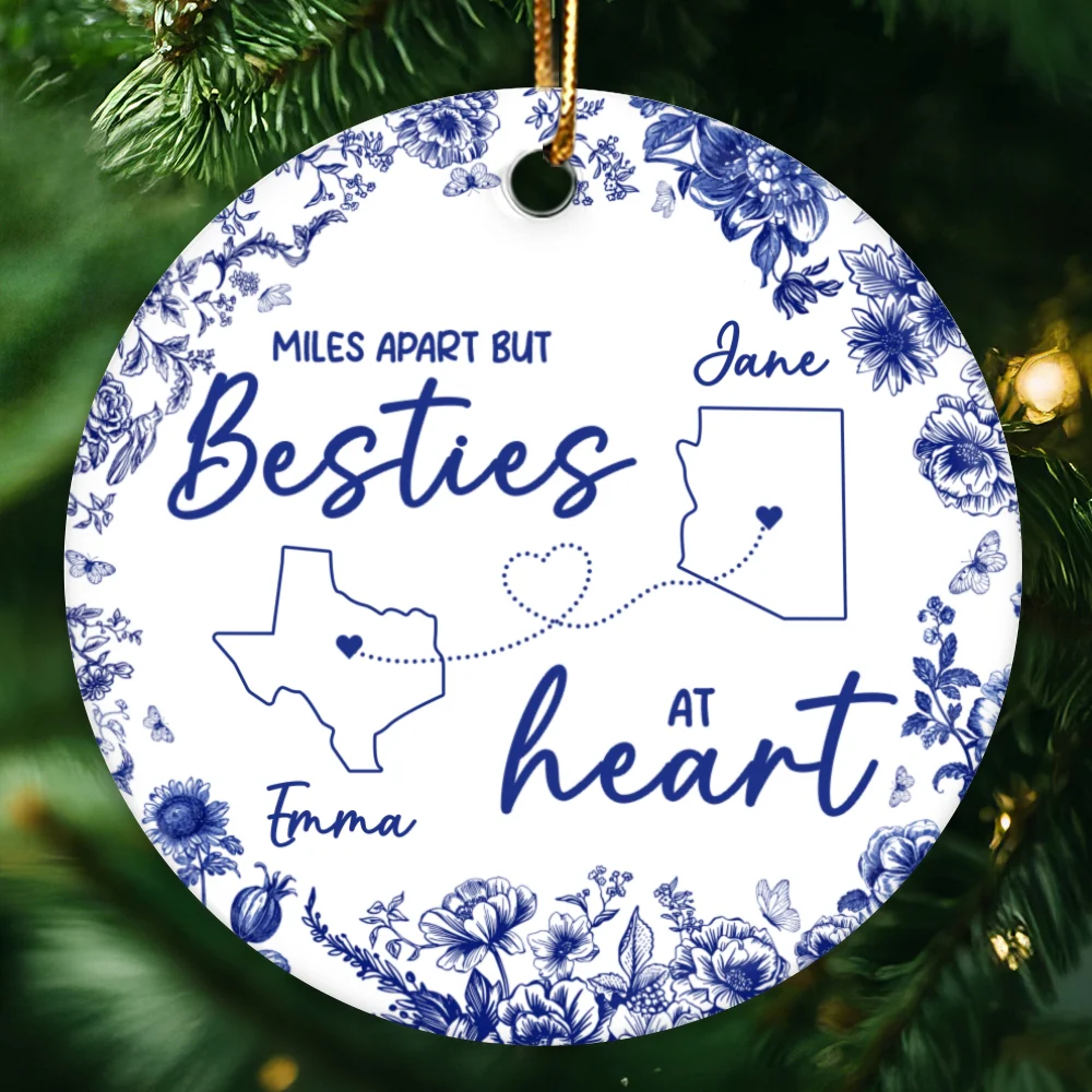 Chinoiserie Pattern Long Distance Besties Personalized Ceramic Ornament - Image 8