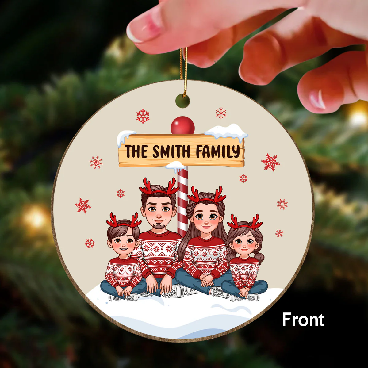 Christmas North Pole Family Personalized Double Sided Wooden Ornament, Christmas Decor For Family - Image 2