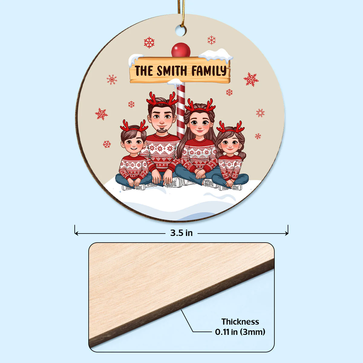 Christmas North Pole Family Personalized Double Sided Wooden Ornament, Christmas Decor For Family - Image 4