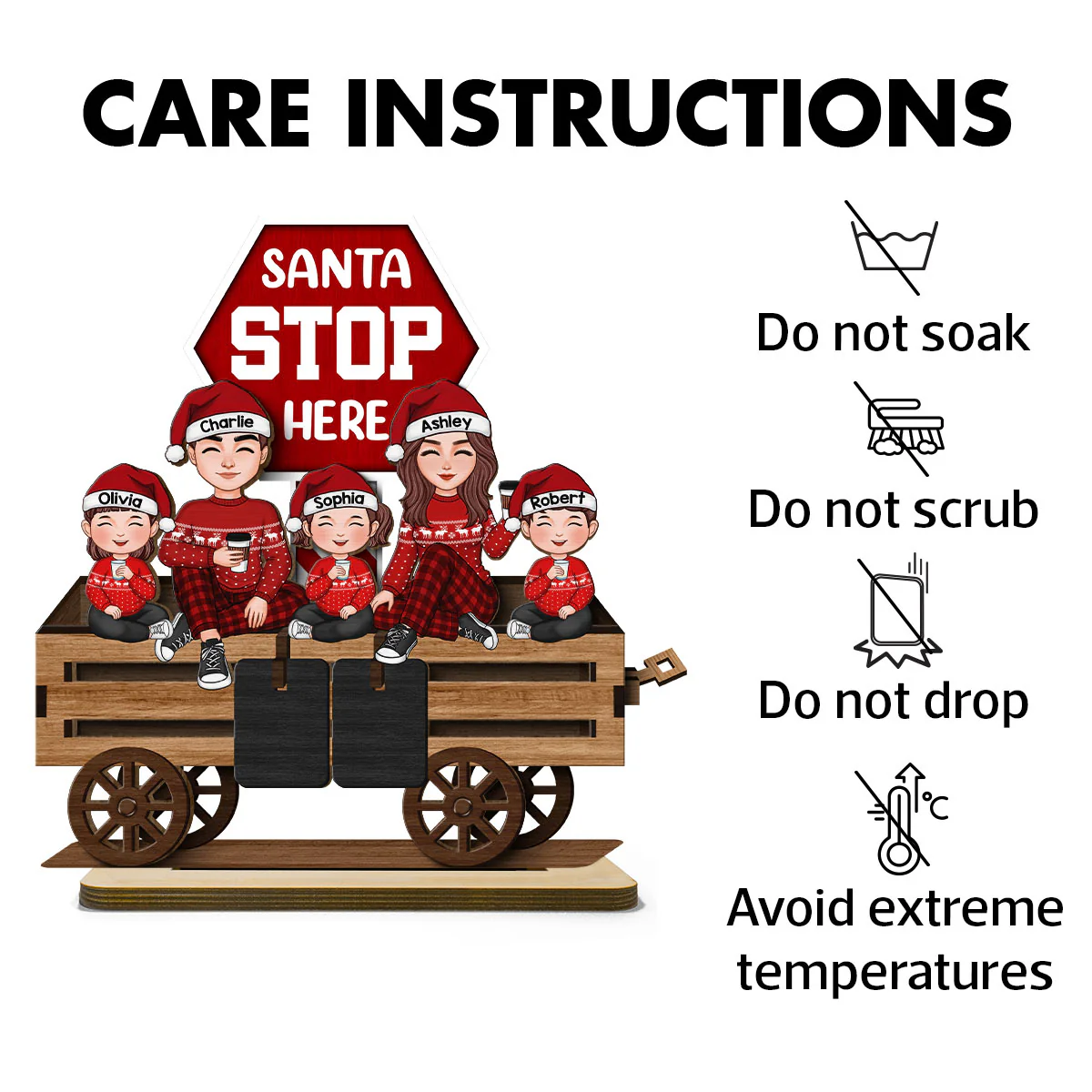 Christmas Wagon Santa Stop Here Family Sitting Personalized 2-Layer Standing Wooden Plaque - Image 7