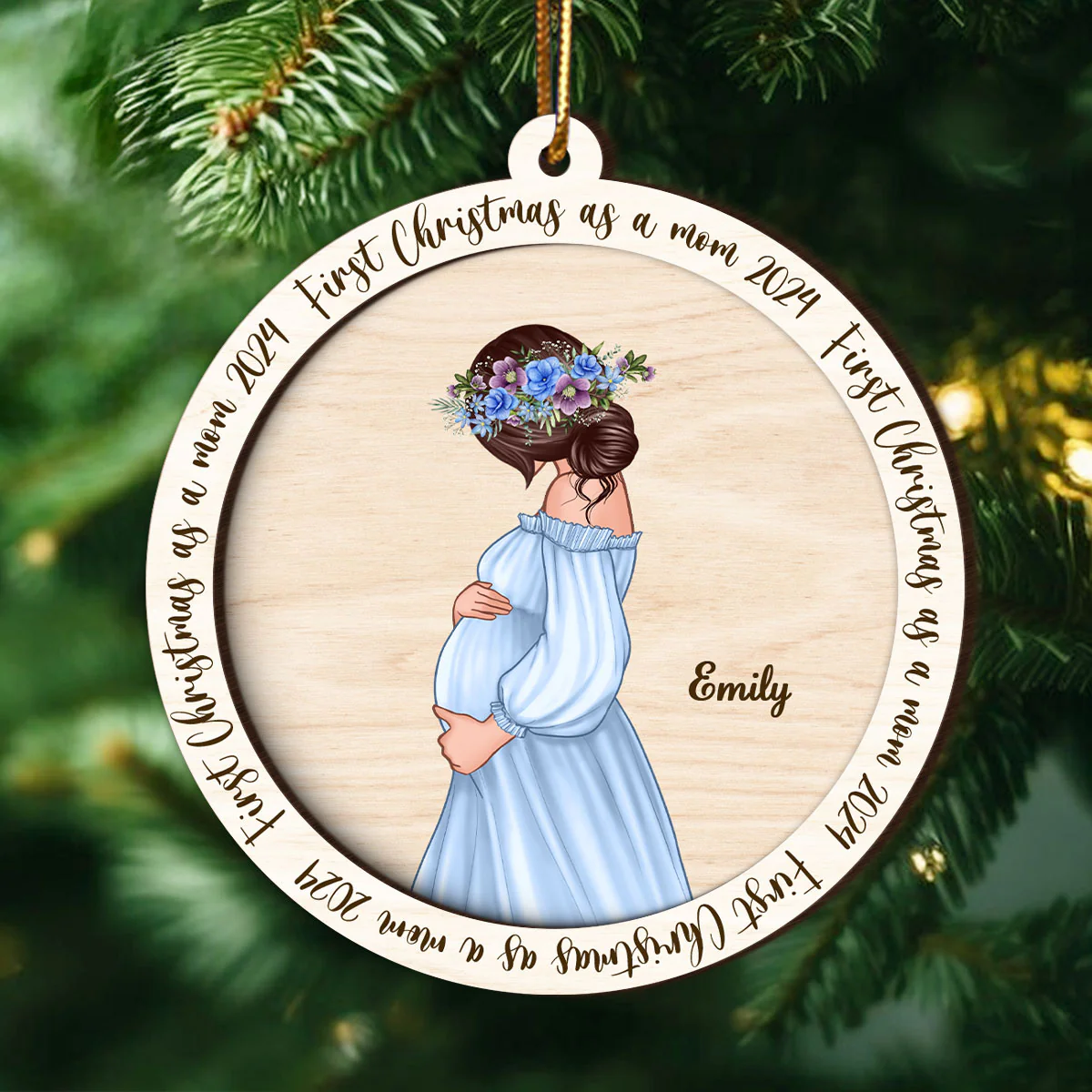 Christmas Baby Announcement, Baby Bump's First Christmas, Pregnant Christmas 2-Layer Wooden Ornament