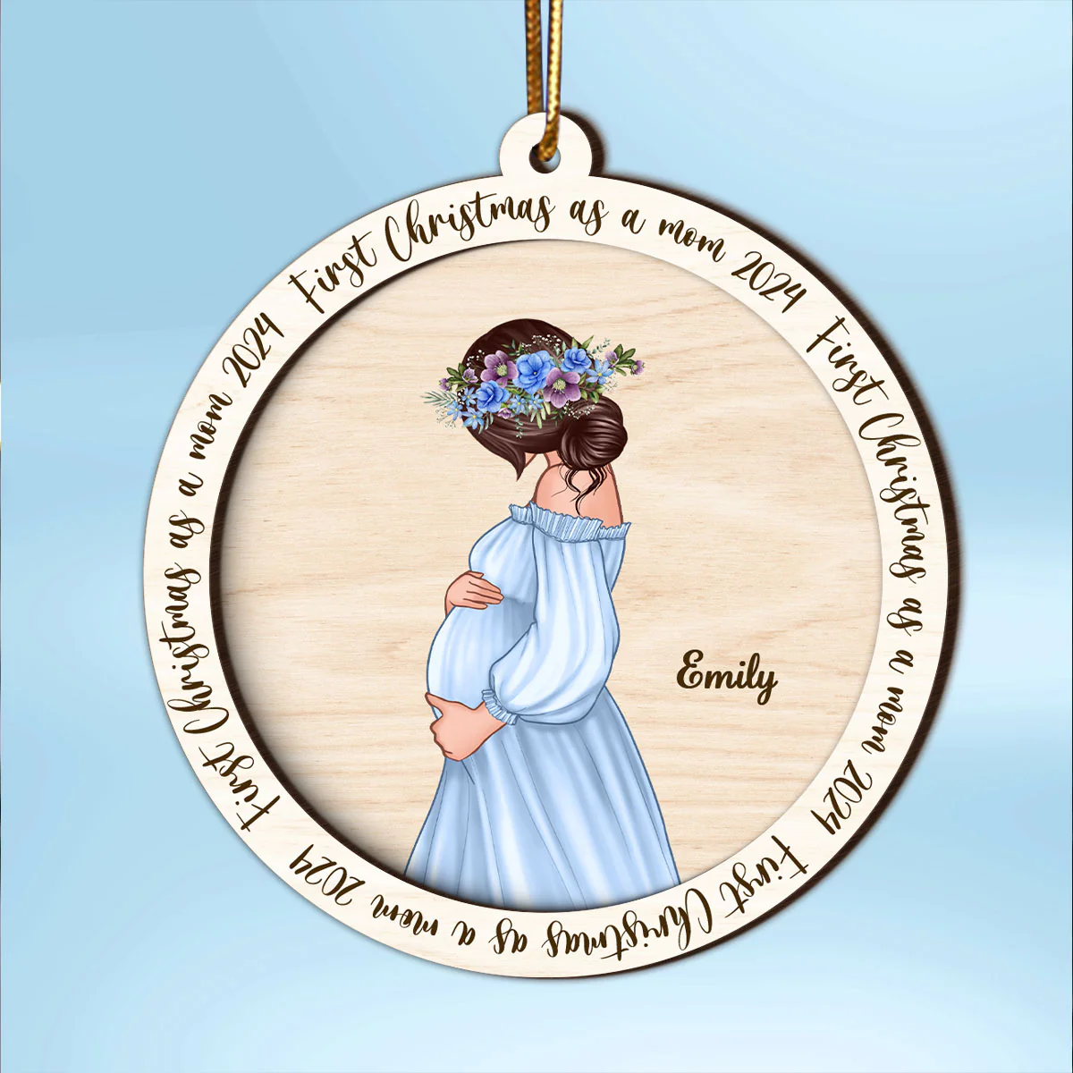 Christmas Baby Announcement, Baby Bump's First Christmas, Pregnant Christmas 2-Layer Wooden Ornament - Image 2