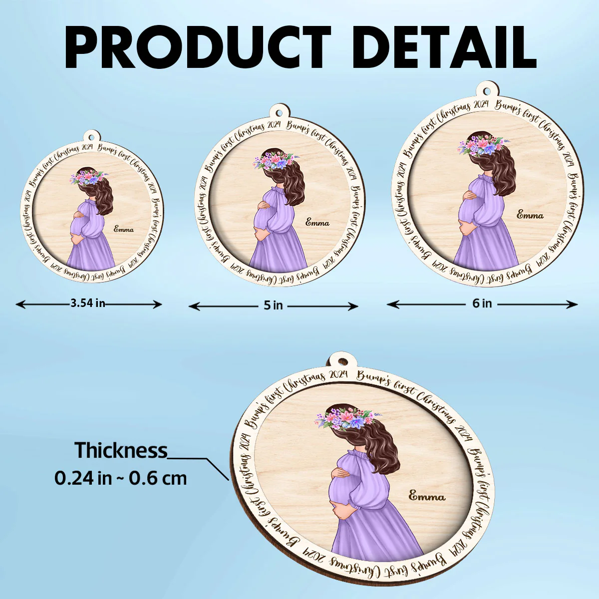 Christmas Baby Announcement, Baby Bump's First Christmas, Pregnant Christmas 2-Layer Wooden Ornament - Image 6