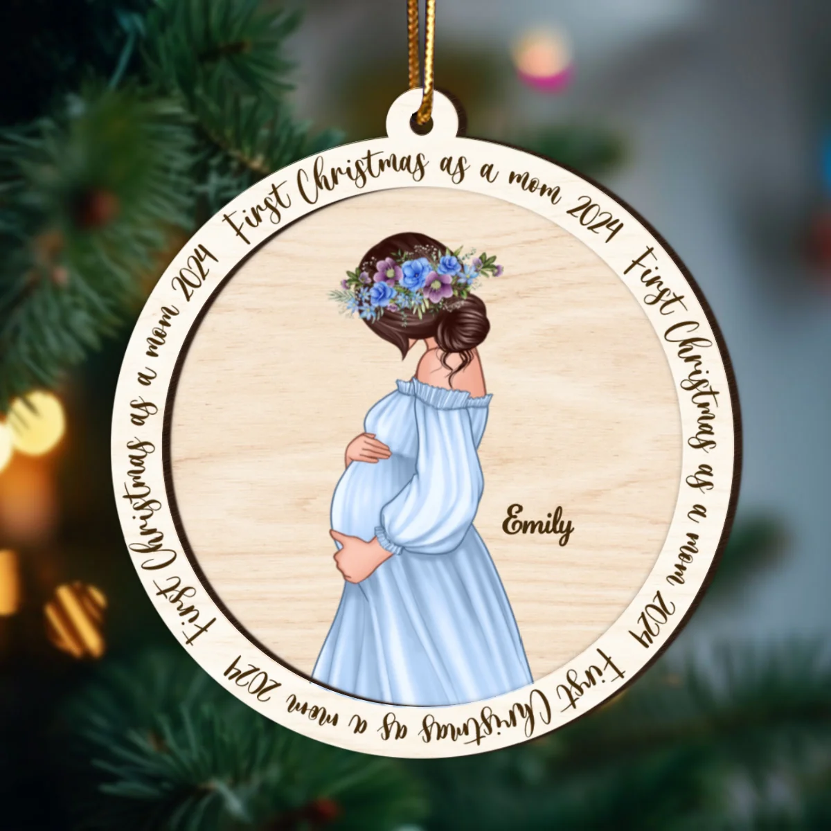 Christmas Baby Announcement, Baby Bump's First Christmas, Pregnant Christmas 2-Layer Wooden Ornament - Image 8