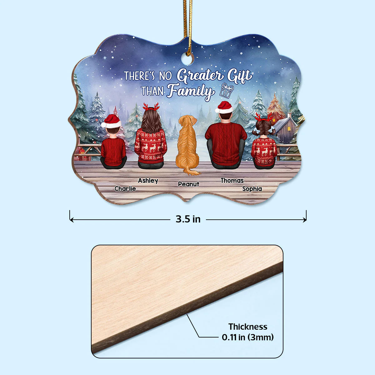 Christmas Background With Cozy Space Family Sitting Personalized Wooden Ornament - Image 3