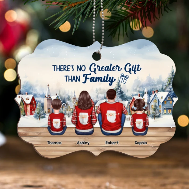 Christmas Background With Cozy Space Family Sitting Personalized Wooden Ornament - Image 4