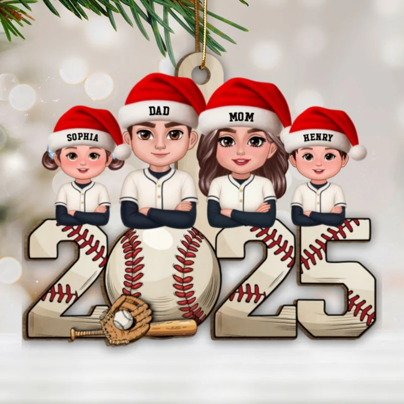Retro Vintage Christmas Baseball Team Family - Personalized Wooden Ornament - Gift For Family - Image 12