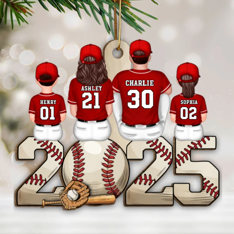 Christmas Baseball Family Personalized Wooden Ornament - Image 11