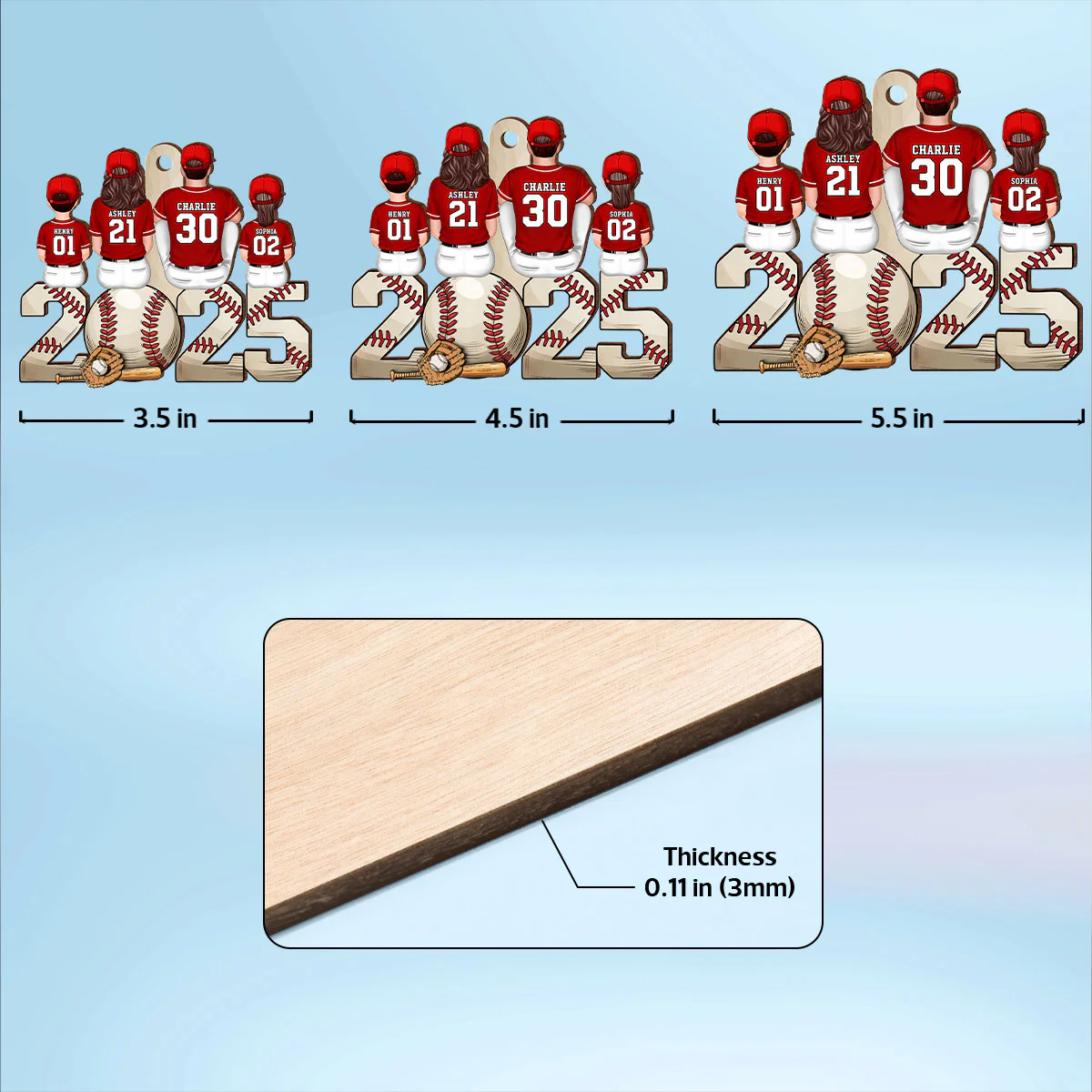 Christmas Baseball Family Personalized Wooden Ornament - Image 7