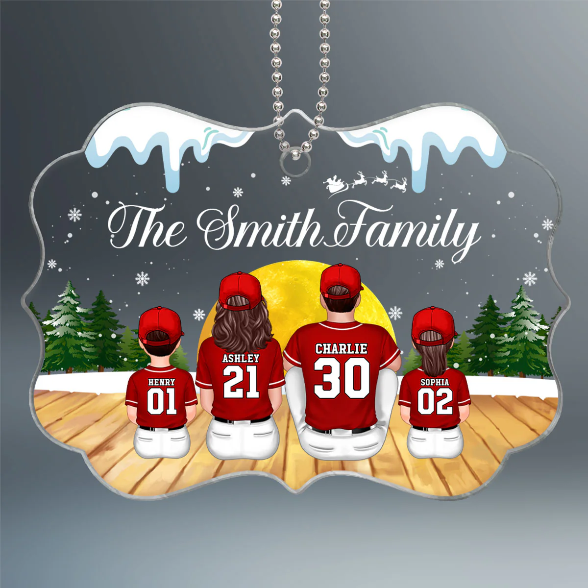 Christmas Baseball Family Sitting Personalized Acrylic Ornament - Image 2