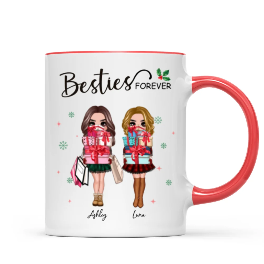 Christmas Best Friends Sisters Shopping Girls Personalized Mug - Image 4