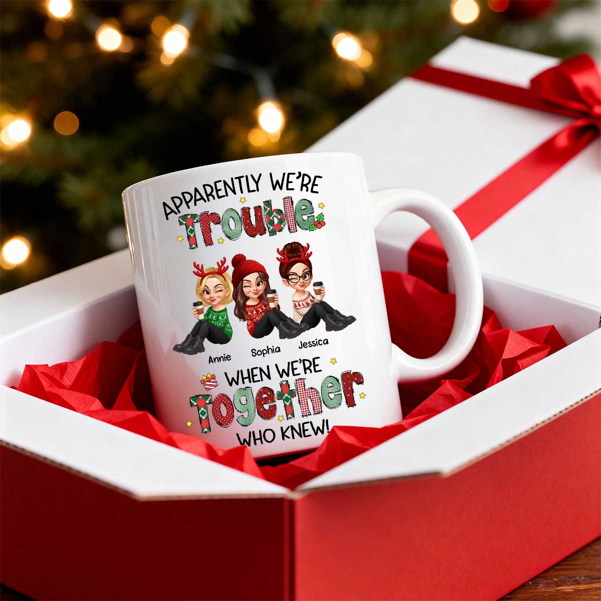 Christmas Besties Apparently We're Trouble When We're Together - Personalized Mug - Image 3