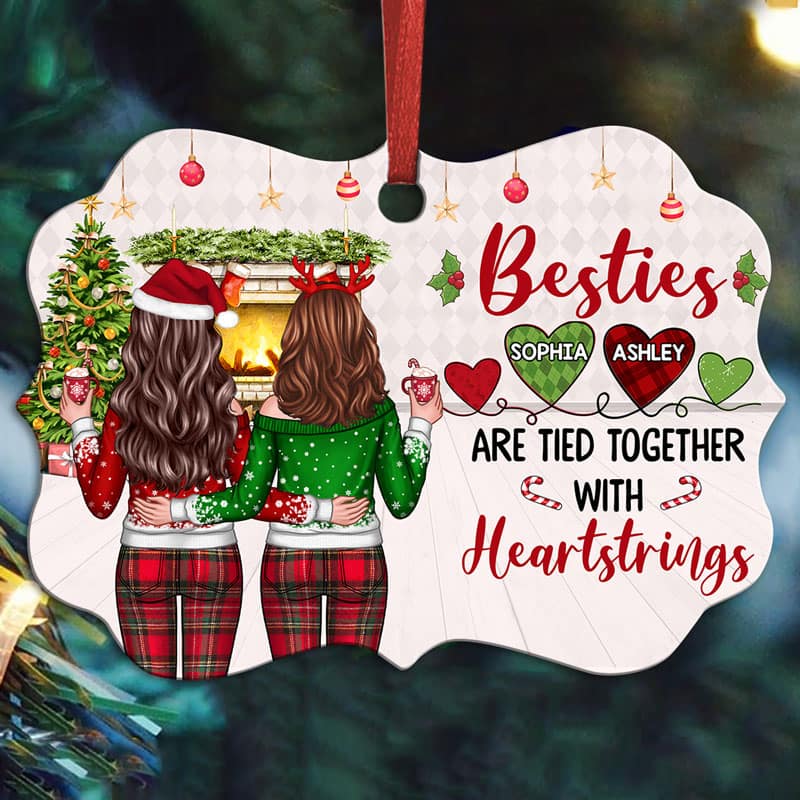 Christmas Besties Back View Tied With Heartstrings Personalized Christmas Ornament - Image 3