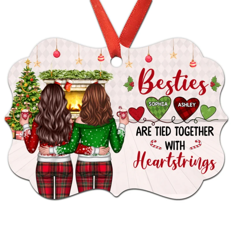 Christmas Besties Back View Tied With Heartstrings Personalized Christmas Ornament - Image 4