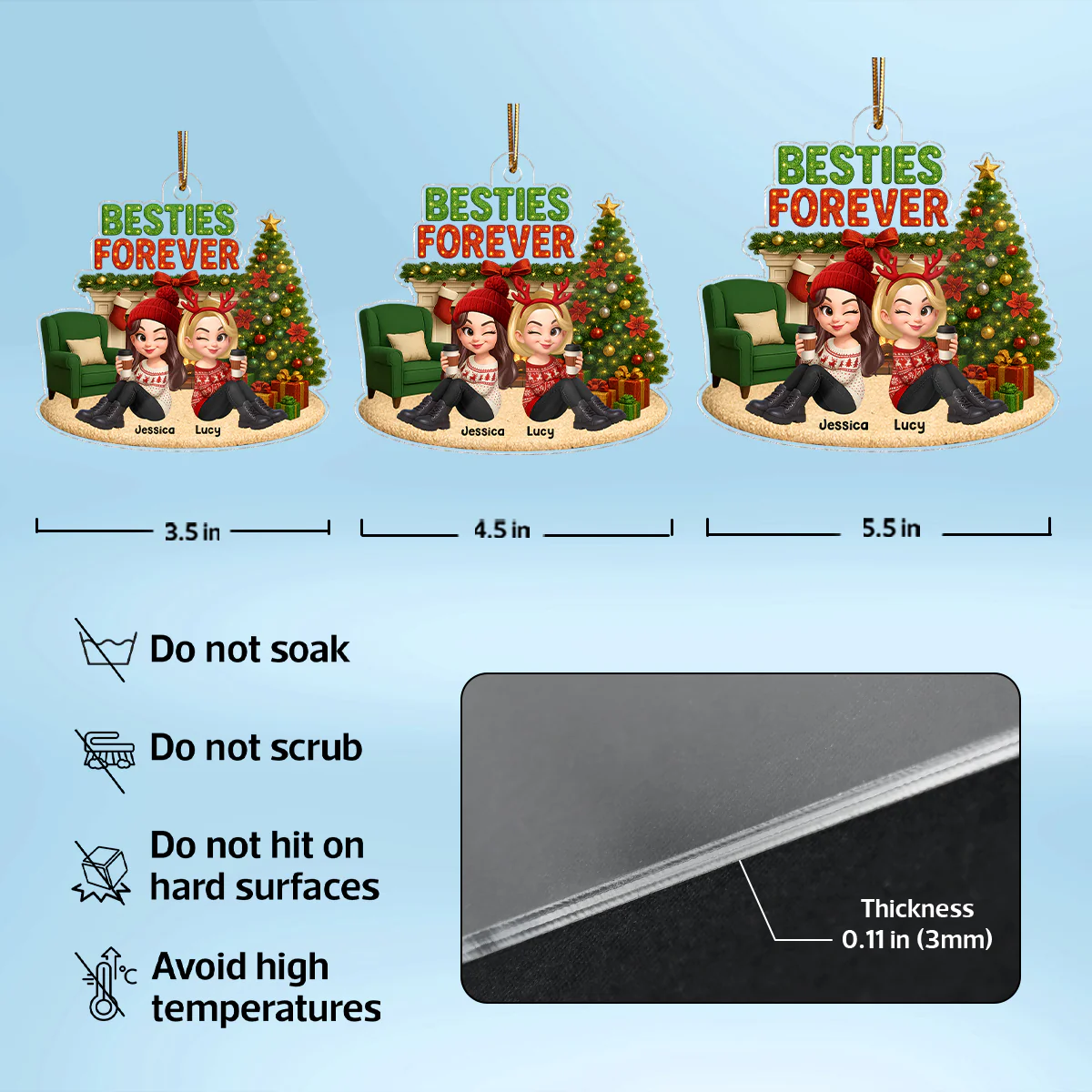 Christmas Besties Forever Cozy Fireplace - Personalized Acrylic Ornament - Gift For Best Friends - Image 9