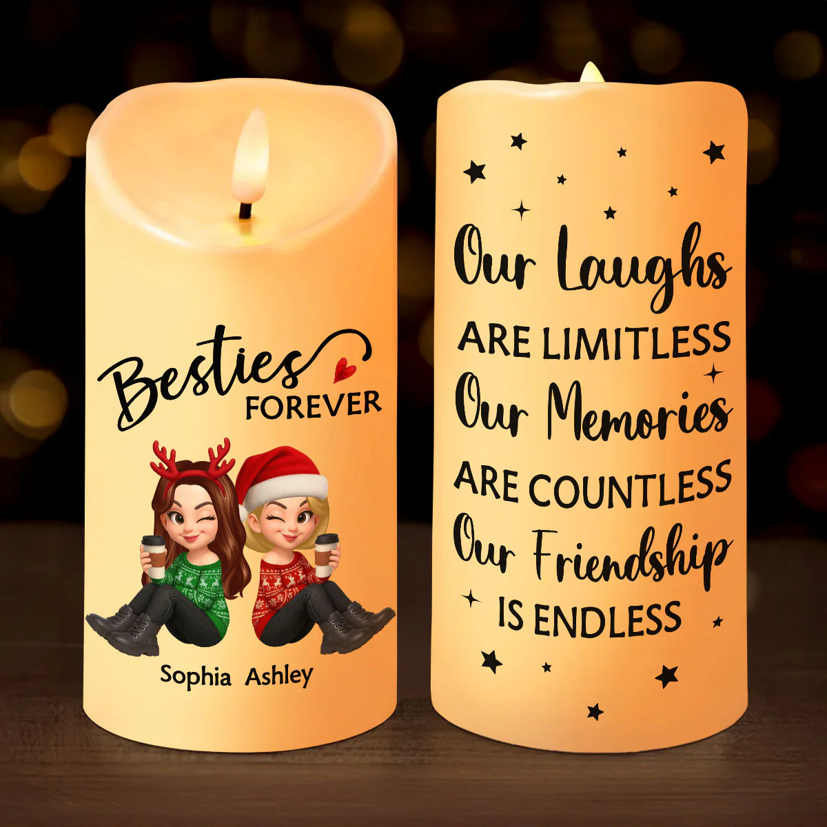 Christmas Besties Forever Personalized LED Candle, Christmas Gift
