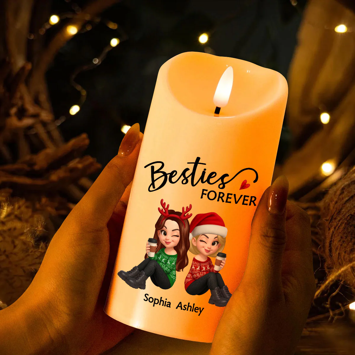 Christmas Besties Forever Personalized LED Candle, Christmas Gift - Image 2