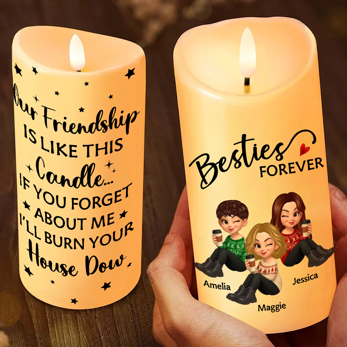 Christmas Besties Forever Personalized LED Candle, Christmas Gift - Image 3
