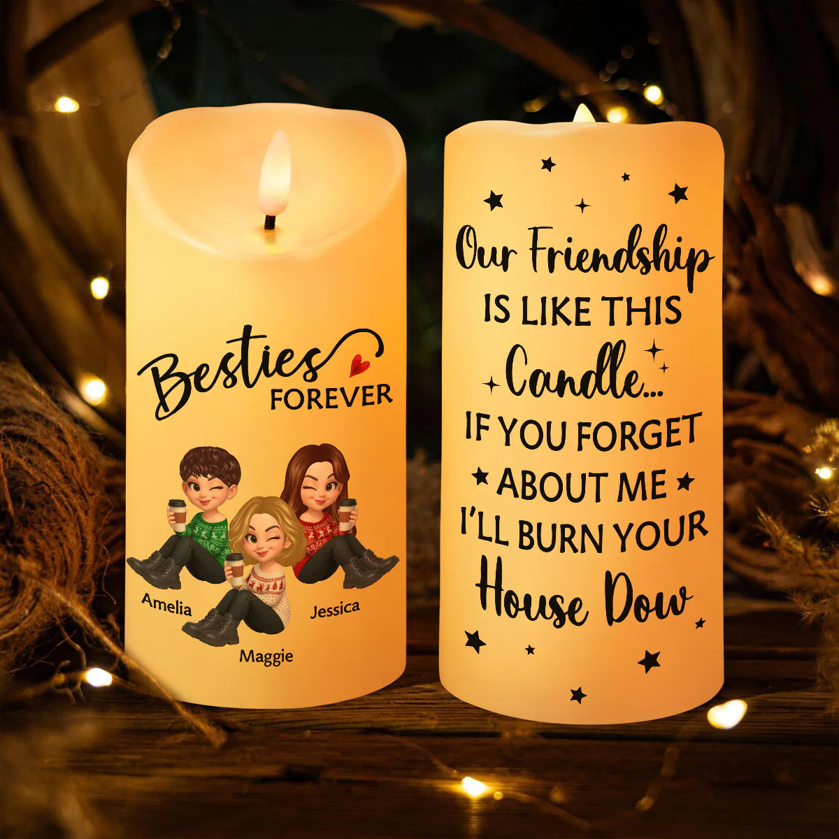 Christmas Besties Forever Personalized LED Candle, Christmas Gift - Image 4