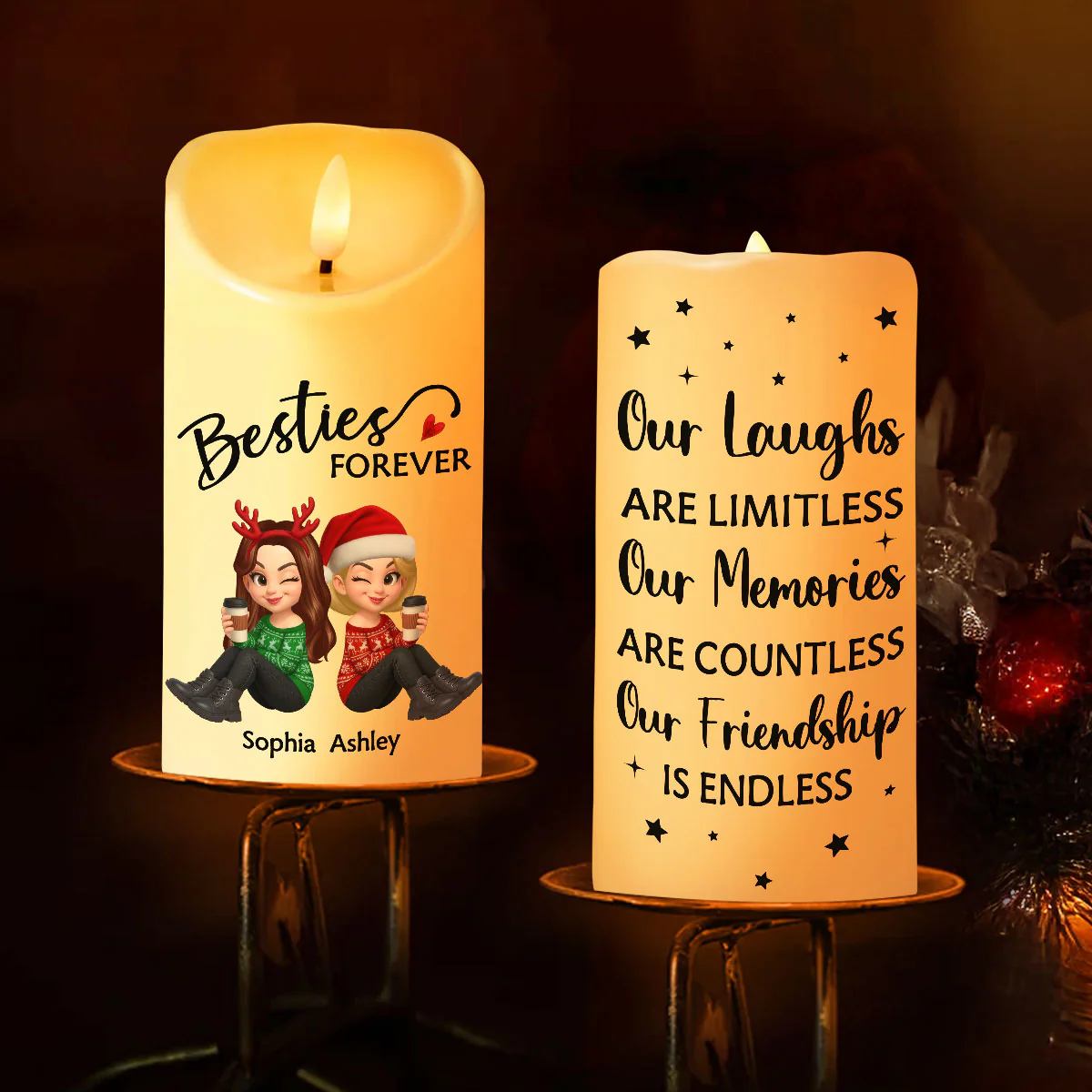 Christmas Besties Forever Personalized LED Candle, Christmas Gift - Image 5