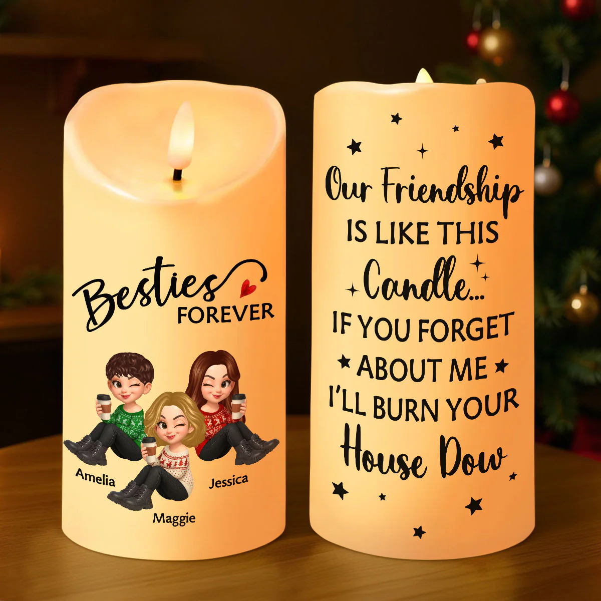 Christmas Besties Forever Personalized LED Candle, Christmas Gift - Image 6