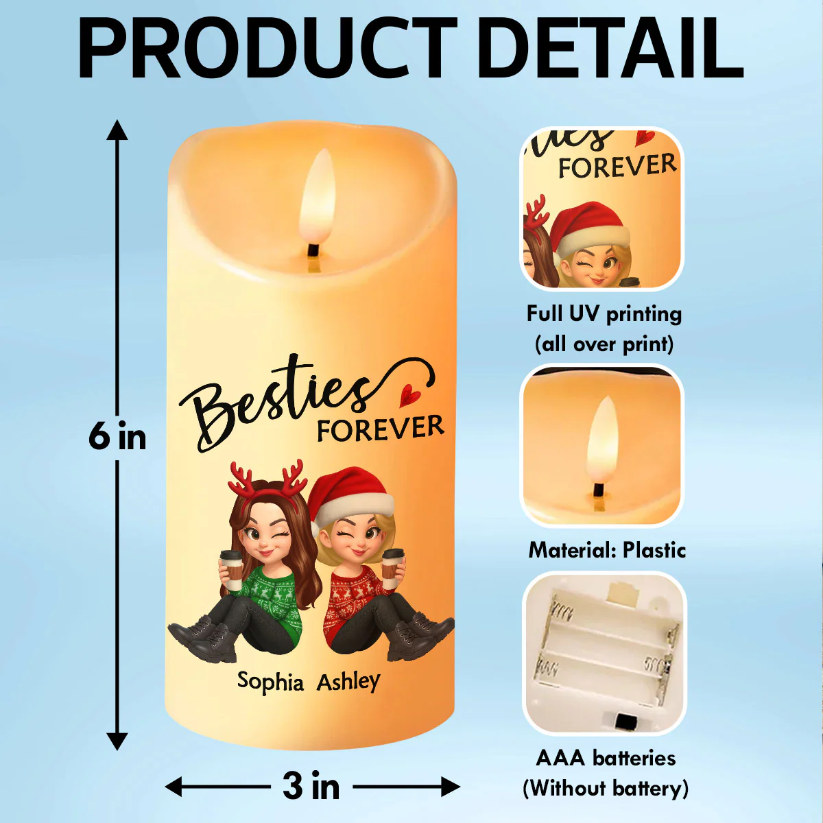 Christmas Besties Forever Personalized LED Candle, Christmas Gift - Image 7