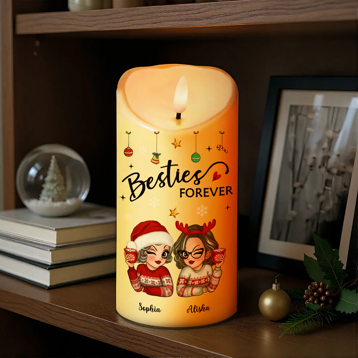 Christmas Besties It Takes A Long Time To Grow Old Friends Personalized LED Candle - Image 3