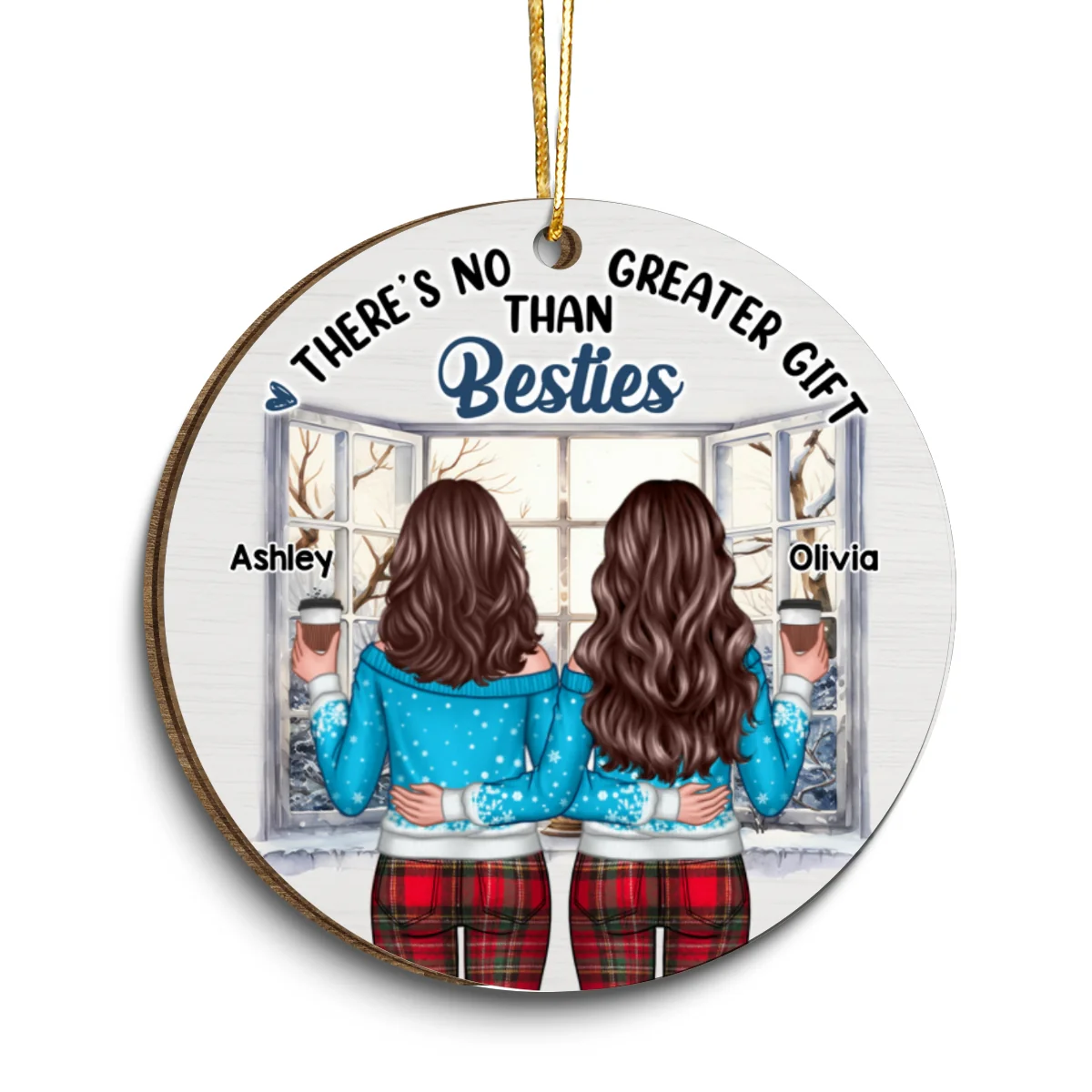 Christmas Besties Sister Standing Back View Window Personalized Wooden Ornament - Image 5