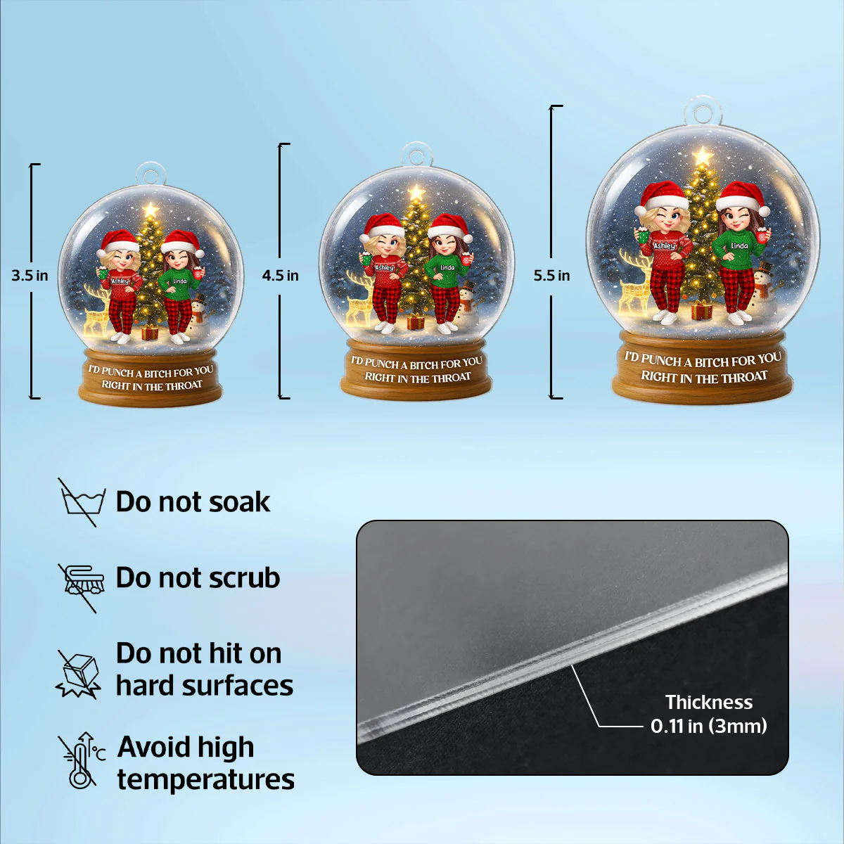 Christmas Besties Sisters In Crystal Snow Globe 3D Effect Personalized Acrylic Ornament - Image 7