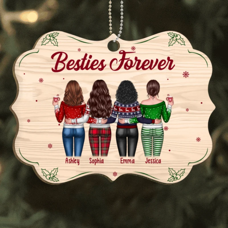 Christmas Besties Standing Back View Personalized Wooden Ornament