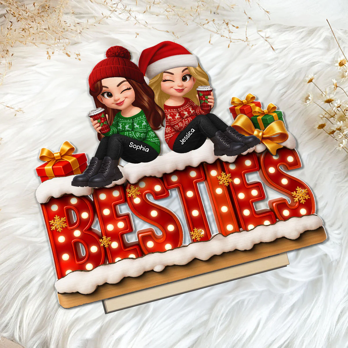Christmas Besties Together Christmas - Personalized 2-Layered Wooden Plaque - Image 5