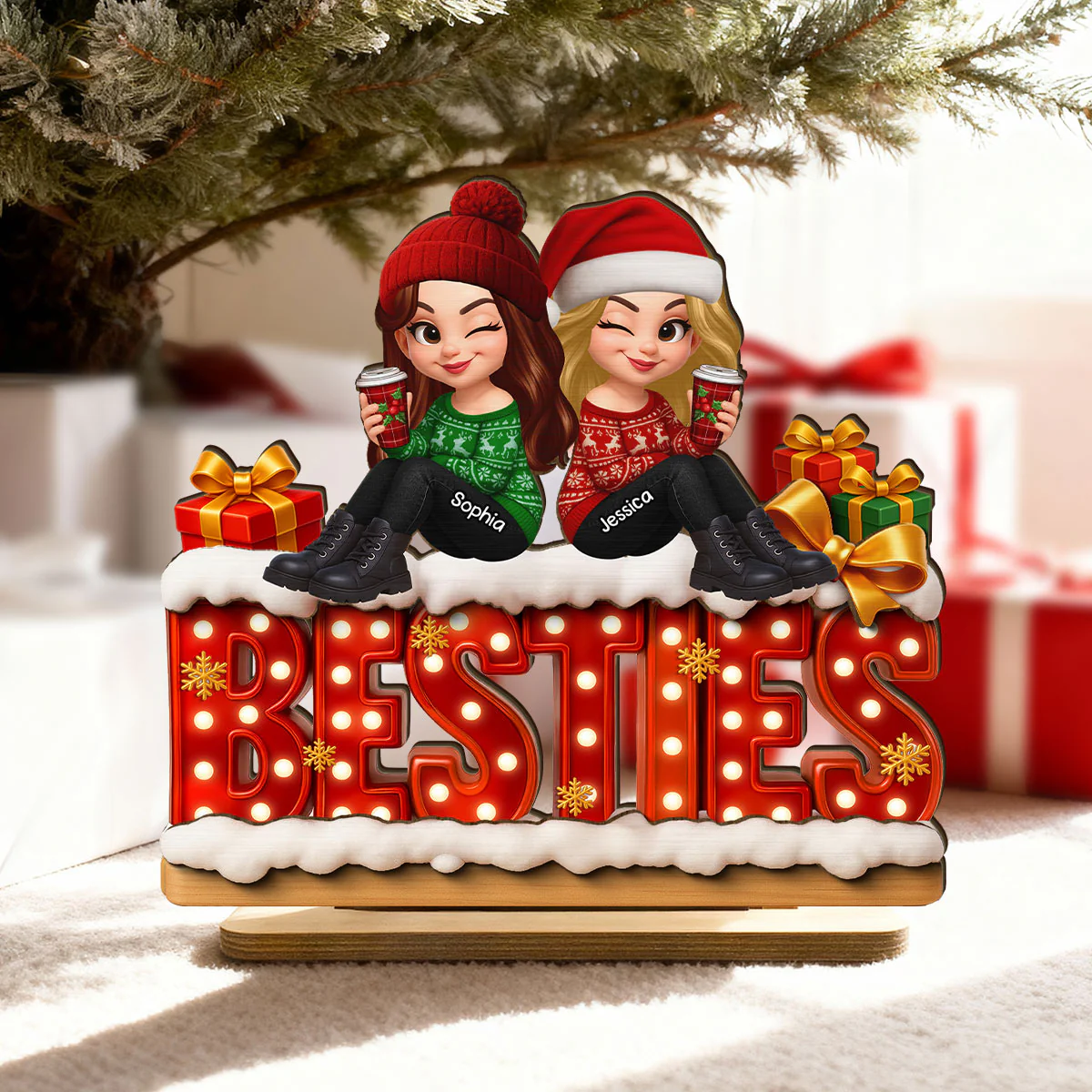 Christmas Besties Together Christmas - Personalized 2-Layered Wooden Plaque - Image 8