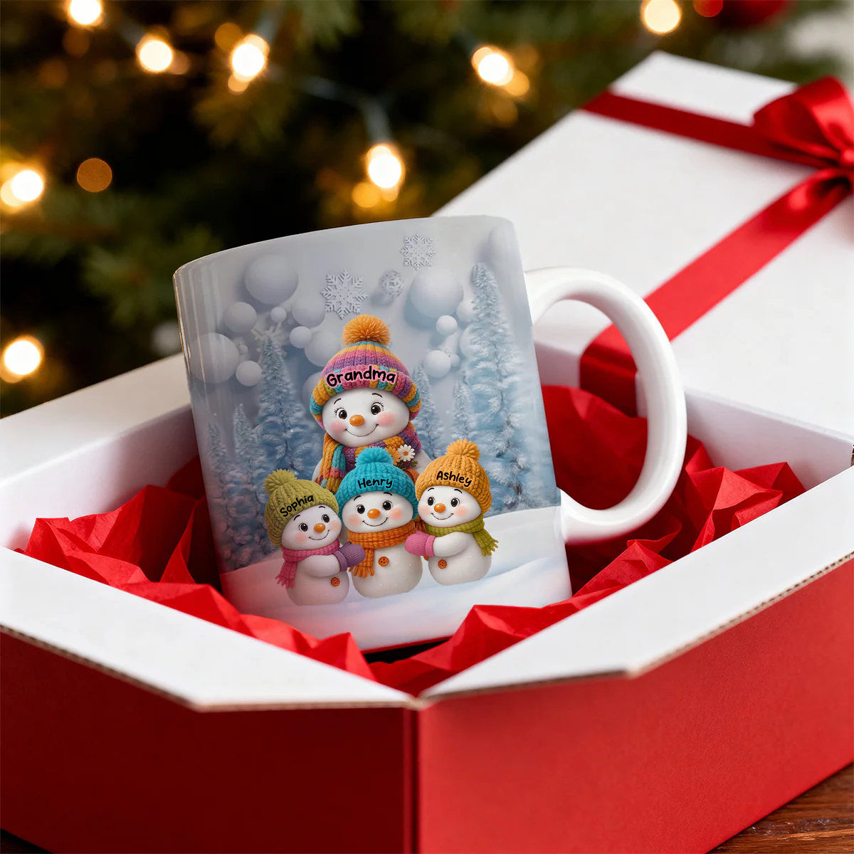 Christmas Blue Vibe Snowman Grandma Grandpa & Grandkids - Personalized Mug - Christmas Gift for Grandma Grandpa - Image 2