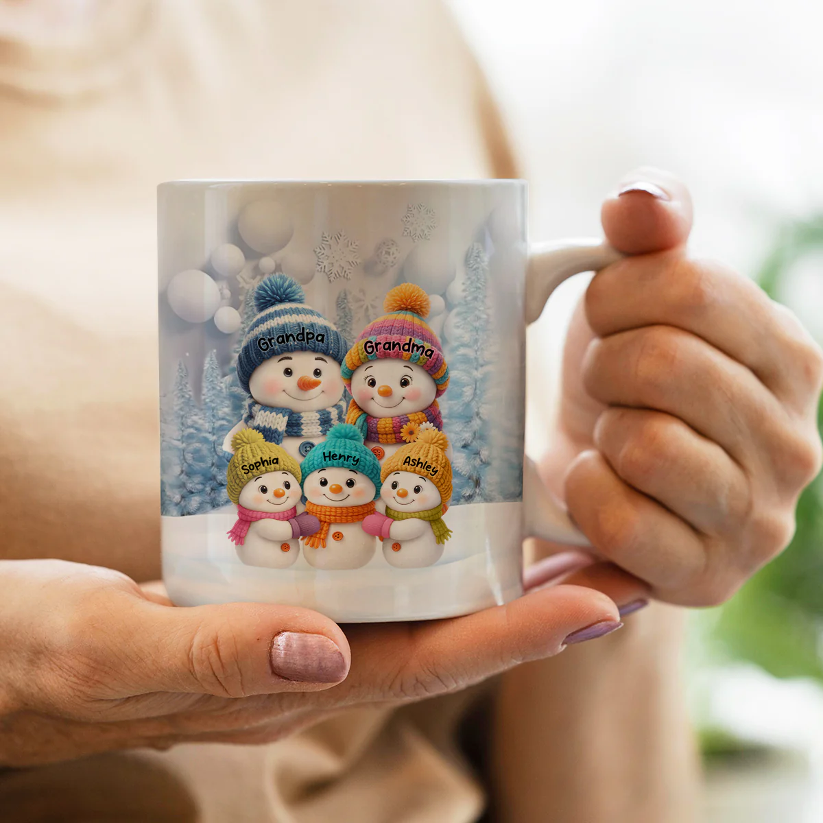 Christmas Blue Vibe Snowman Grandma Grandpa & Grandkids - Personalized Mug - Christmas Gift for Grandma Grandpa - Image 3