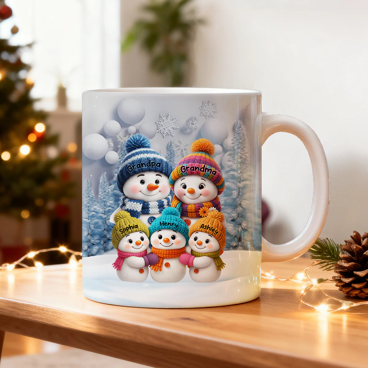 Christmas Blue Vibe Snowman Grandma Grandpa & Grandkids - Personalized Mug - Christmas Gift for Grandma Grandpa - Image 4