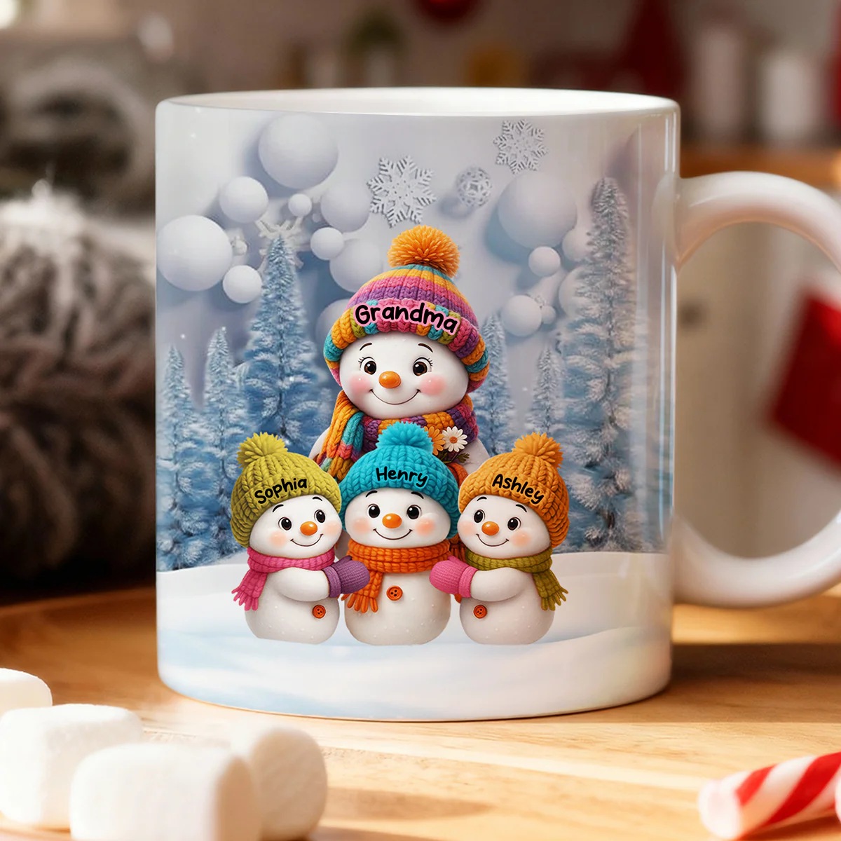 Christmas Blue Vibe Snowman Grandma Grandpa & Grandkids - Personalized Mug - Christmas Gift for Grandma Grandpa - Image 5