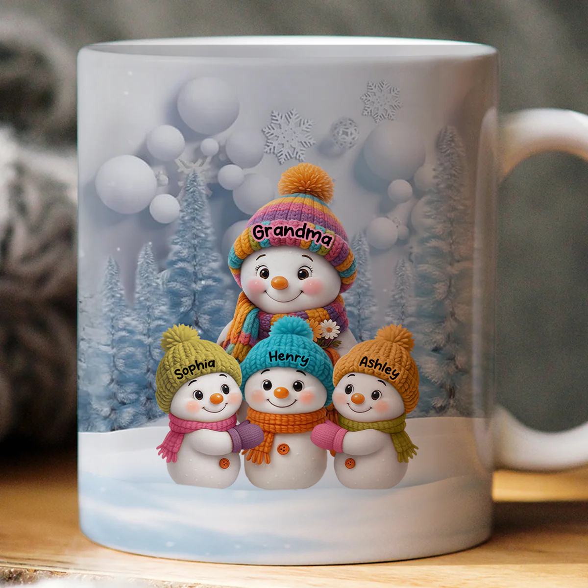 Christmas Blue Vibe Snowman Grandma Grandpa & Grandkids - Personalized Mug - Christmas Gift for Grandma Grandpa - Image 6